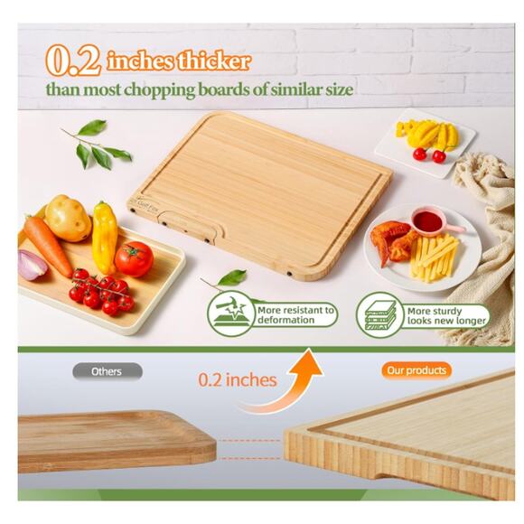 4-PCS Bamboo Cutting Board Set, Stand, Juice Groove & Handle, Double Sided - Picture 6 of 7